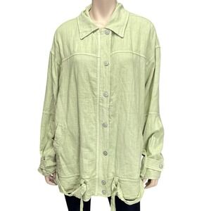 Free People Jacket Women Medium Green Zip Snap Pockets Collar OB2023169 NWOT